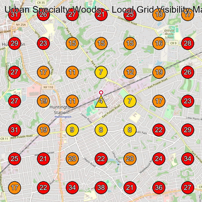 Urban Specialty Woods GeoGrid visibility map for Piano Repair Service in Deer Park